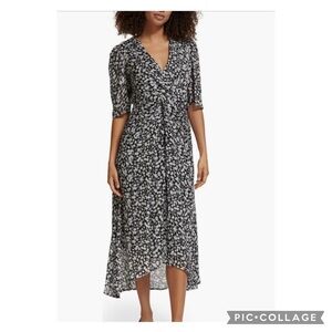 Scotch & Soda Drape Knot Tiered Midi Dress Black Floral NEW
